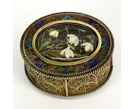 A 19th Century French silver gilt, enamel and rock crystal box, 5 x 4.5 x 3cm.