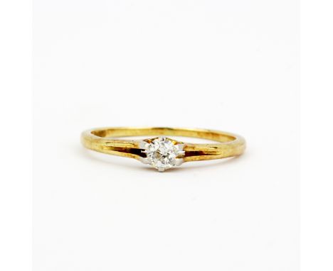 An 18ct yellow gold solitaire ring set with an old brilliant cut diamond, (P).