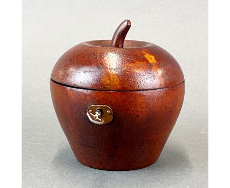 A wooden apple tea caddy, W. 11cm.