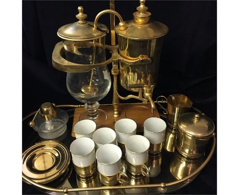 LNC Royal Belgian Balancing Coffee Machine Syphon with Refractory  Borosilicate Glass and 6 matching cups & saucers with spoo
