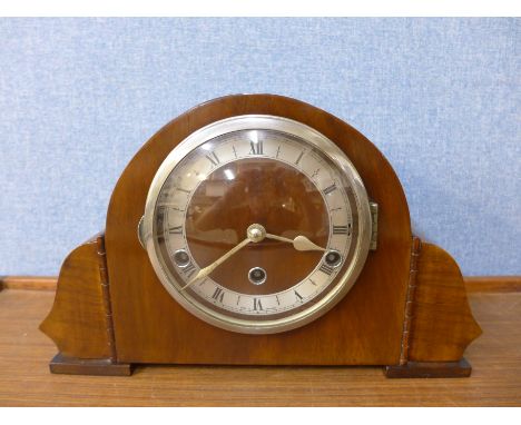 A walnut Westminster chime mantel clock