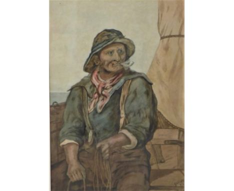 G.A. Dudley, portrait of an old fisherman, watercolour, framed