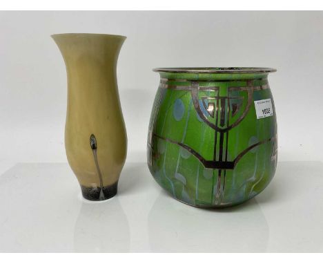 Art Nouveau Loetz or Kralik green glass vase with silver overlay, 18cm high (a/f) plus a Caithness vase (2)