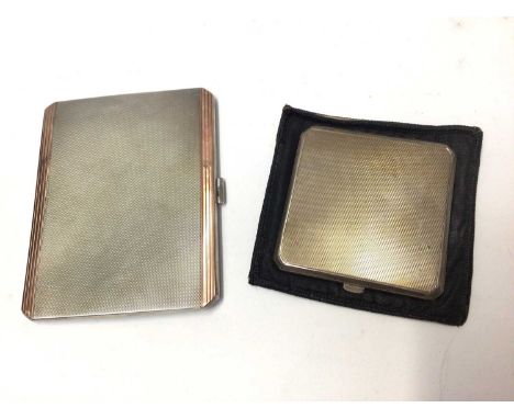 Art Deco silver cigarette case and a silver powder compactTotal weight 7.6oz