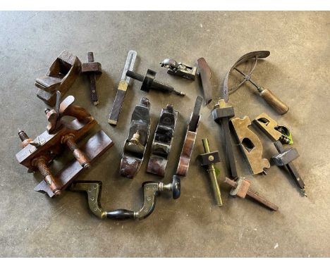 Antique plane by Norris of London, together with another similar bullnose plane, moulding plane and various antique tools