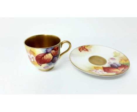 Royal Worcester cabinet cup and saucer with hand painted floral decoration, signed K.Blake