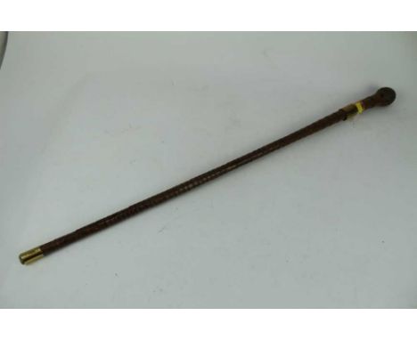 Victorian bamboo sword stick with square tapered blade, stamped E, 93.5cm in overall length