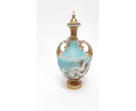 Royal Worcester Swan vase and cover painted by Charles Baldwyn, shape 1683, 27cm highThe vase is signed (please see photograp