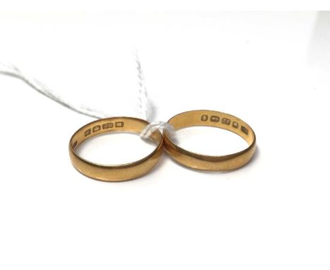 Two 22ct gold wedding rings, size N½ (Birmingham 1890) and K½ (London 1923)Total weight 4.7 grams