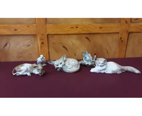 Lladro fox and cub, Cow and rabbit together with Nao cat and duck (5)