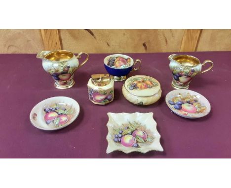 Selection of Aynsley Orchard Gold items including two jugs, trinket box and cover, three dishes, cup and table lighter, some 