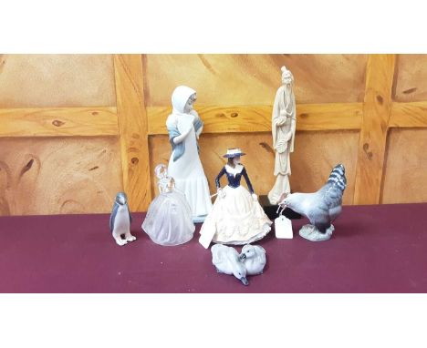Royal Worcester figure - Elizabeth, three Royal Copenhagen models - chicken 1024, Penguin 1283 and ducks 363, together with o