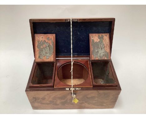 Georgian tea caddy with two covered compartments flanking a central area for mixing bowl, 35.5cm across