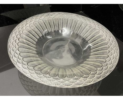 Rene Lalique Jaffa pattern clear and frosted glass bowl, signed on base, 31.5cm diameterSome scratching (quite heavily to the