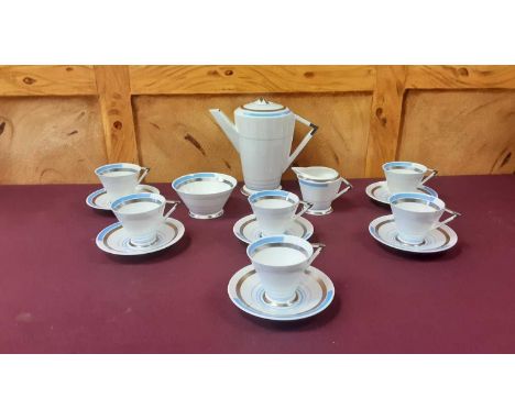 Art Deco Shelley teaset with blue and silver banded decoration - 15 piecesAll in very good condition with no chips, cracks or
