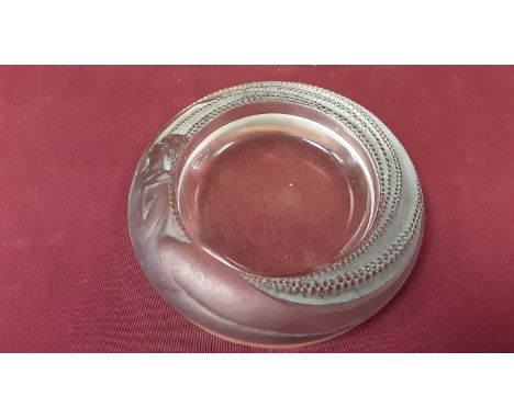 R.Lalique circular dish/coaster with nude lady decoration, signed, 14cm diameterVery good condition with age related scratche