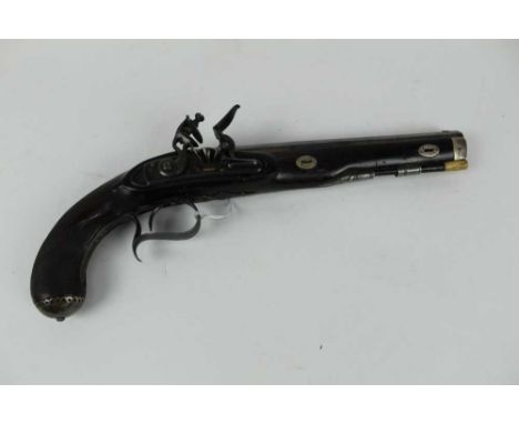 Early 19th Flintlock duelling pistol by S.Nock London, octagonal musket bore barrel with gold lined touch hole and roller fri