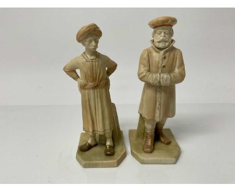 Two Royal Worcester blush ivory figures - man wearing old English dress and man wearing a turbanFigure wearing a turban-&nbsp