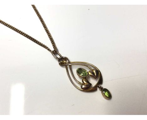 Art Nouveau 9ct gold and peridot pendant by Murrle Bennett on a later 9ct gold chainTotal gross weight 5.3 grams