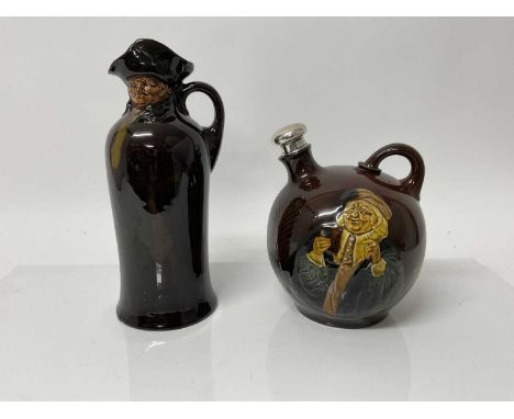 Royal Doulton Kingsware flagon with silver stopper, 19cm high, together with a Nightwatchmen flask, 26cm high (2)