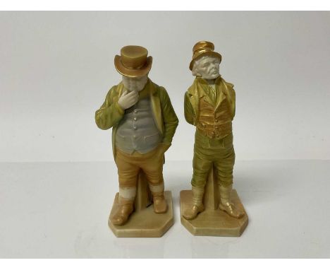 Two Royal Worcester figures - gentlemen wearing hats and waistcoats, 17.5cm high