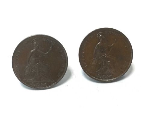 G.B. - Copper Pennies Victoria 1855 (Ornamental trident) GVF - AEF and 1857 (Plain trident) GEF-AU (2 coins)