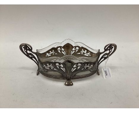 WMF table centre piece, art nouveau style, with loop handles and glass insert, 31cm wide