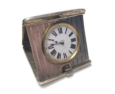 George V silver cased travelling desk clock, with Swiss 8 day movement, (Birmingham 1917), maker Synyer and Beddoes, 10 x 10c