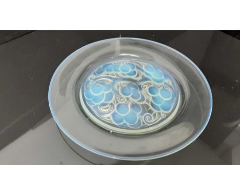 Rene Lalique Marienthal pattern opalescent glass plate, signed on base, 23cm diameterQuite heavily scratched - otherwise in g
