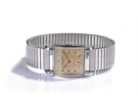 Cyma stainless steel gentleman's wristwatch, the signed square dial with Arabic hours and subsidiary seconds, manual wound, c
