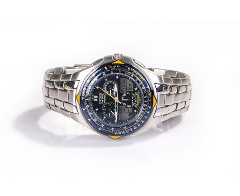 Citizen Eco-Drive Sky Hawk Blue Angels gentleman's stainless steel wristwatch, the signed dial with subsidiary dials and digi
