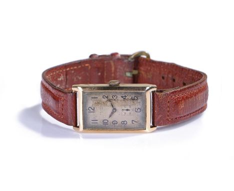 J W Benson 9 carat gold gentleman's wristwatch, the signed rectangular dial with Arabic hours and subsidiary seconds dial, ma