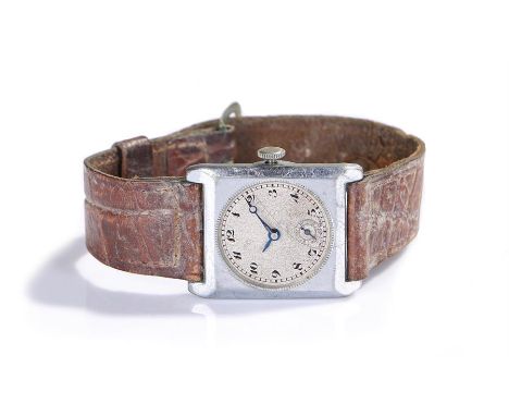 Art Deco gentleman's wristwatch, the white dial with Arabic hours and subsidiary seconds, manual wound, the case 28mm diamete