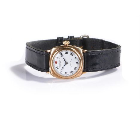 Ashford & Davis Ltd 9 carat gold gentleman's wristwatch, the signed white enamel dial with Roman hours, manual wound, the mov