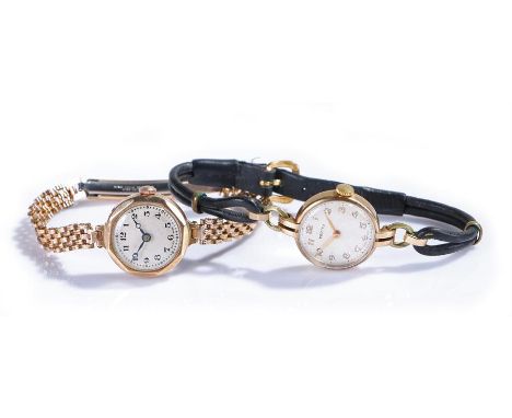 Two ladies 9 carat gold wristwatches, the first by Vertex with Arabic hours, manual wound, the second unsigned example with A