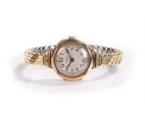 J W Benson 9 carat gold ladies wristwatch, the silvered signed dial with Arabic hours, manual wound, case 26mm diameter 