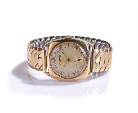 Vertex 9 carat gold gentleman's wristwatch, the signed dial with Roman hours and subsidiary seconds dial, manual wound, case 