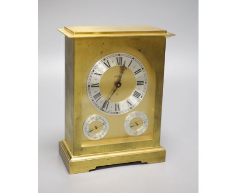 An Angelus Swiss brass cased combination clock with barometer and thermometer, height 22cm
