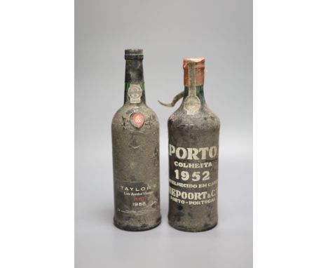 A bottle of Porto Colheita 1952 and a bottle of Taylor's late bottled vintage port 1988