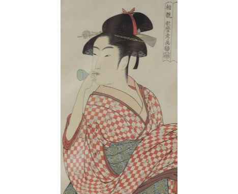 Japanese School, woodblock print, Portrait of geisha, 36 x 24cm