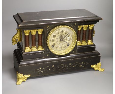 An American ebonised mantel clock, length 46cm