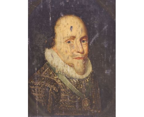 19th century English School, oil on wooden panel, Portrait of a 17th century gentlemen, 25 x 18cm