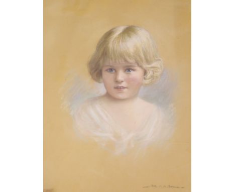 John Archibald Alexander Berrie (1887-1962), pastel on paper, Portrait of a girl, signed, 53 x 40cm