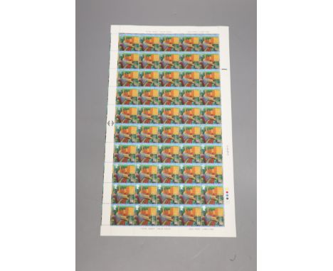 A complete double sheet of DeLaRue British postage stamps, the Millenium 1999 (31) 'Mill towns' design by David Hockney, orig