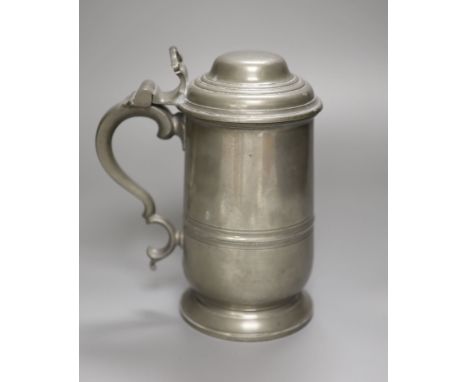 A novelty Alfred Dunhill pewter tobacco caddy, in the form of a lidded tankard, the hinged cover revealing a lidded interior,