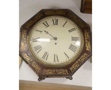 A William IV brass inlaid mahogany wall clock, 42.5cm wide, depth 13cm, single fusee movement