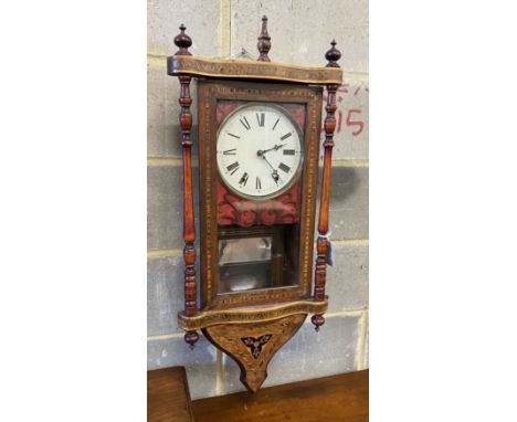 A 19th century American drop dial wall clock, width 40cm, height 90cm