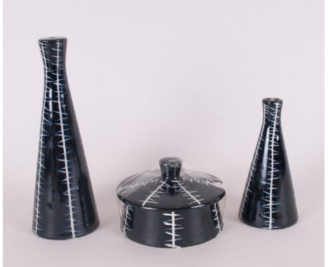 Midwinter Clayburn Factory - Jessie Tait Design 4 Piece Cruet Set, Black and White Zig Zag Pattern. 