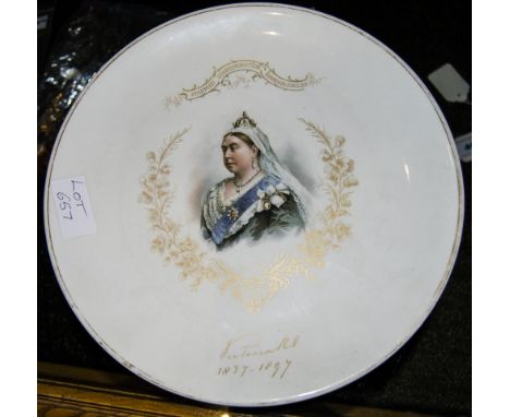 Mixed Lot Comprising Cabinet Cups And Saucers, Continental Dishes, Hanley Queen Victoria Jubilee Plate, Derby Posies, Cream J