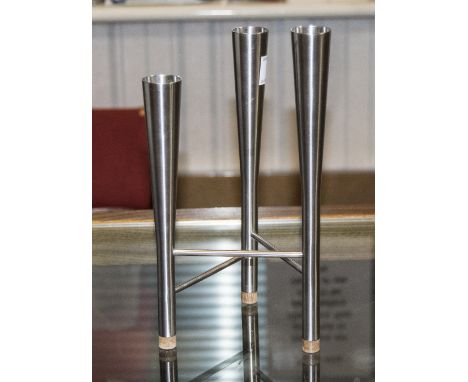 Robert Welch for Old Hall Three Branch Campden Candlestick, circa 1950, the three candle holders of flaring form and graduati